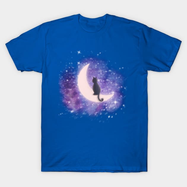 Cat and moon T-Shirt by tubakubrashop